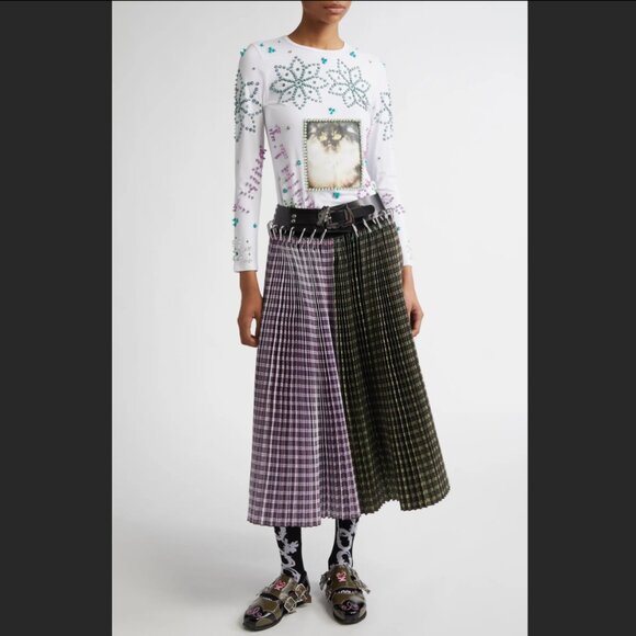Chopova Lowena Dresses & Skirts - Chopova Lowena Catherine Mixed Plaid Pleated Carabiner Midi Skirt, size L NWT